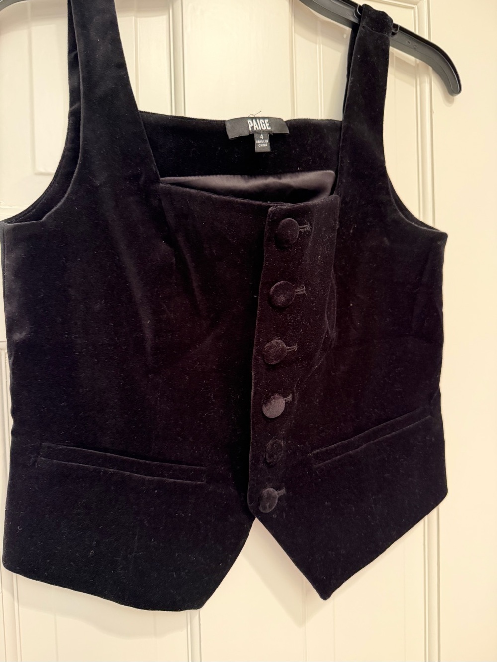 PAIGE Black Velvet Button Vest with Welt Pockets